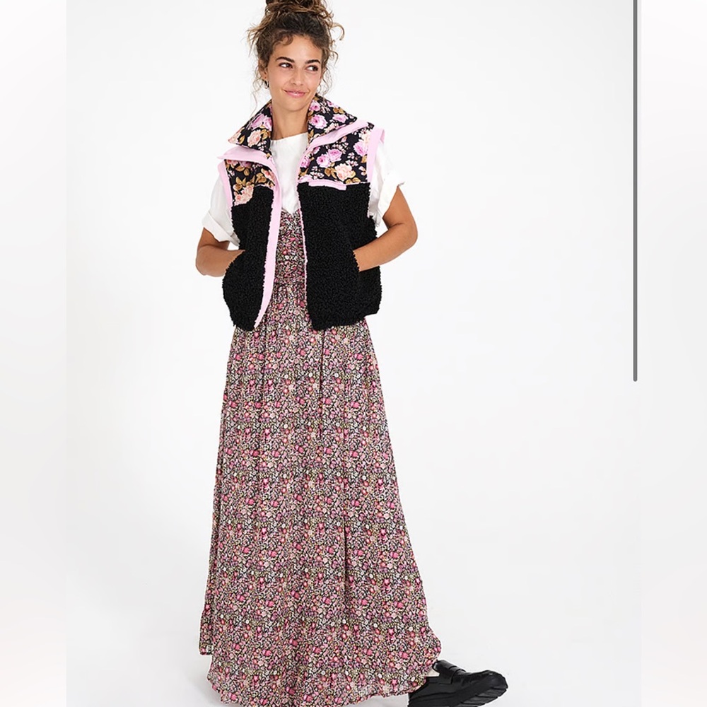For Love & Lemons Floral Sherpa Puffer Vest Lolita Girlhoodcore NWT XS